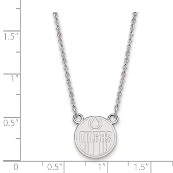 Rhodium Over Sterling Silver NHL LogoArt Edmonton Oilers Small Pendant Necklace