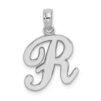 Rhodium Over 14k White Gold Polished Script Letter R Initial Pendant