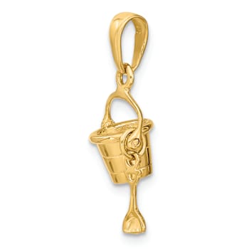 14k Yellow Gold 3D Beach Bucket with Shovel pendant