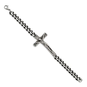 Stainless Steel Antiqued and Polished Crucifix Bracelet