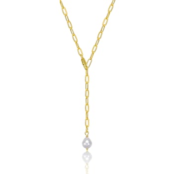 Pear Shape Freshwater Pearl Y-Style Necklace In 14K Gold Over Sterling Silver