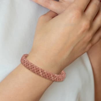 Brown Woven Leather and Stainless Steel Polished 8.25-inch Bracelet