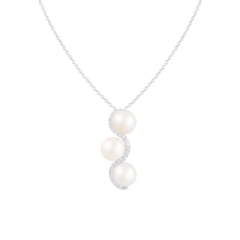 8-9mm White Cultured Freshwater Pearl Sterling Silver Pendant W/Chain