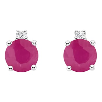 4mm Round Ruby with Diamond Accents 14k White Gold Stud Earrings