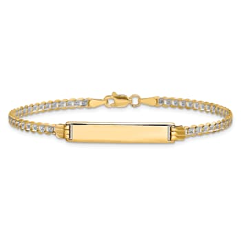 14k Yellow Gold and Rhodium Over 14k Yellow Gold Pavé Curb Link ID Bracelet