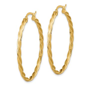 14k Yellow Gold 1 9/16" Polished Twisted Hoop Earrings