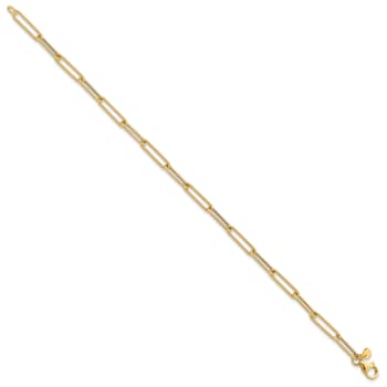 14K Yellow Gold Polished and Textured Paperclip Link Bracelet