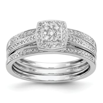 Rhodium Over 14K White Gold Diamond Cluster Engagement Ring 0.20ctw