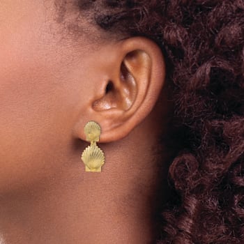 14k Yellow Gold Textured Double Scallop Shell Stud Earrings