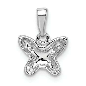 Rhodium Over Sterling Silver Diamond Butterfly Pendant
