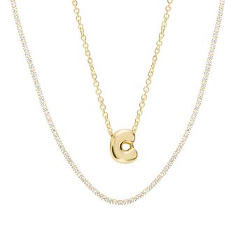 CZ Initial C Tennis Necklace And Pendant Set In 14K Gold Over Brass 4.05ctw