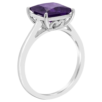 8mm Princess Cut Amethyst Rhodium Over Sterling Silver Ring