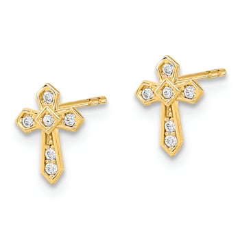 14K Yellow Gold Polished Cross Stud Earrings with Cubic Zirconia