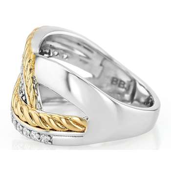 Two-Tone Moissanite Crossover Ring In 14K Gold And Platinum-Enhanced
Sterling Silver 0.44ctw DEW