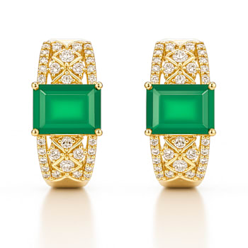 Green Agate 14k Yellow Gold Over Sterling Silver Hoop Earrings