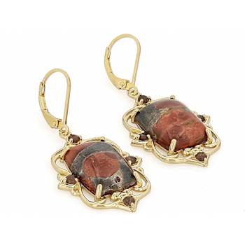 Peanut Obsidian Rectangular Cushion And Smoky Quartz Earrings In 18K
Gold Over Sterling Silver 0.43ctw