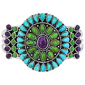 Purple, Green And Blue Turquoise Sterling Silver Cuff Bangle