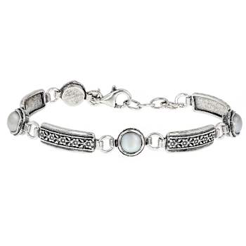 Cultured Freshwater Pearl Floral Station Bracelet In Sterling Silver 6.5-7mm