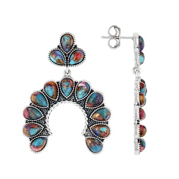 Blue Turquoise And Purple Spiny Oyster Shell Squash Blossom Earrings In
Sterling Silver 6x4mm