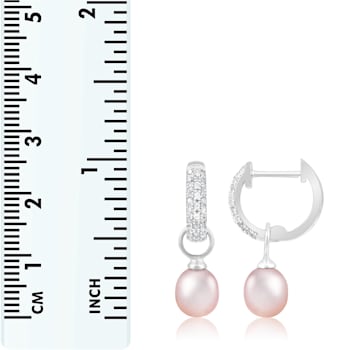 7-8mm White and Pink Cultured Freshwater Pearl Rhodium Over Sterling
Silver Earrings