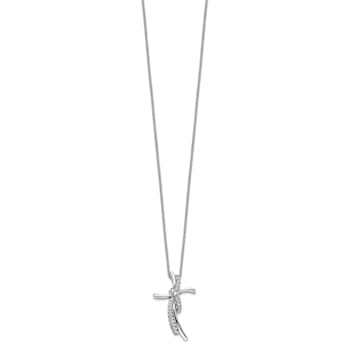 Rhodium Over 14K White Gold Lab Grown Diamond Cross Pendant Necklace