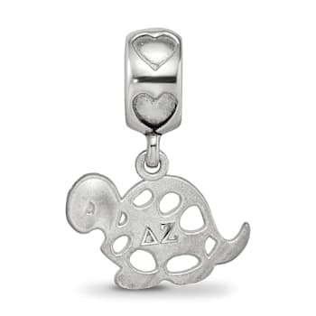 Rhodium Over Sterling Silver LogoArt Delta Zeta Turtle on Heart Bead