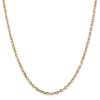 14K Yellow Gold 3mm Diamond-cut Round Open Link Cable Chain Necklace