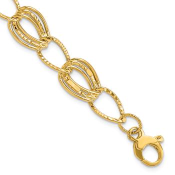 14k Yellow Gold 11mm Polished and Textured Fancy Link Bracelet