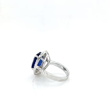 7.95 Ctw Blue Sapphire and 1.15 Ctw White Diamond Ring in 14K WG