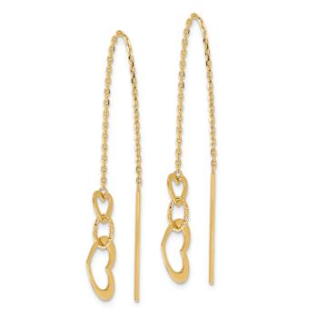 14k Yellow Gold Polished Hearts Dangle Earrings