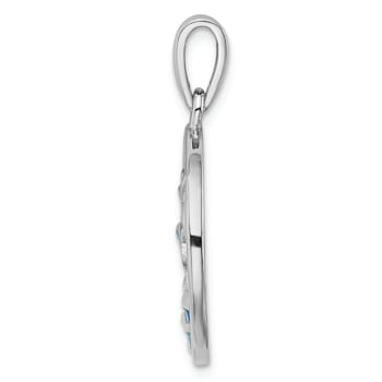 Rhodium Over Sterling Silver Blue Lab Created Opal Dolphins Pendant