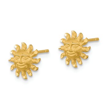 14k Yellow Gold Satin and Diamond-cut Sun Stud Earrings