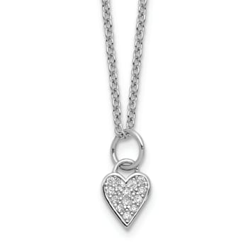 Rhodium Over Sterling Silver Polished Cubic Zirconia Heart with 2 Inch
Extension Necklace
