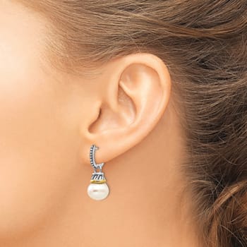 Sterling Silver Antiqued with 14K Accent 10mm Freshwater Cultured Pearl
Dangle Earrings
