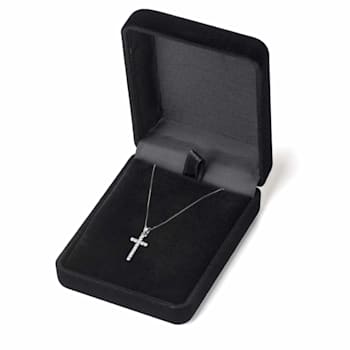 White Cubic Zirconia 14k White Gold Cross Pendant With Chain 0.30ctw
