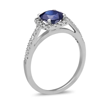 1.35ctw Sapphire and Diamond Engagement Ring in 14k White Gold