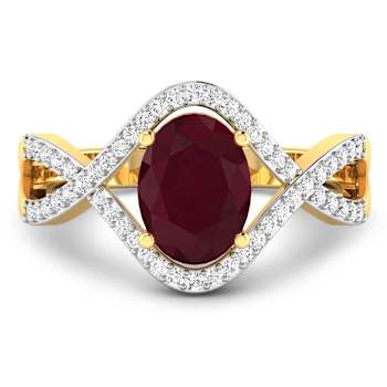 1.74ctw Red Ruby and Diamond 14K Yellow Gold Halo Ring