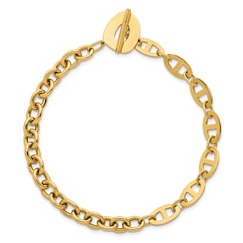 14K Yellow Gold Anchor and Cable Link 7.5 inch Toggle Bracelet