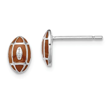 Rhodium Over Sterling Silver Enamel Football Post Earrings