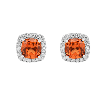 Peach Orange Lab Created Padparadscha Sapphire with Moissanite Rhodium
Over Silver Stud Earrings
