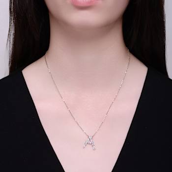 Initial A Mixed Cut CZ Pendant Necklace In Sterling Silver 18 Inch