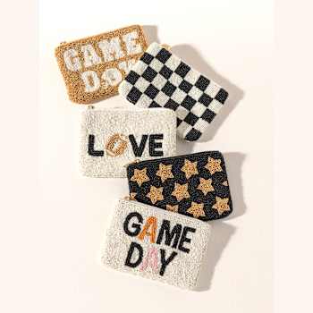 Shiraleah "LOVE" Glass Beaded Zip Pouch, Ivory Color