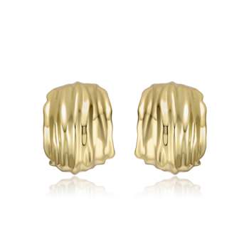 Basket Weave C-Hoop Earrings In 14K Gold Over Brass