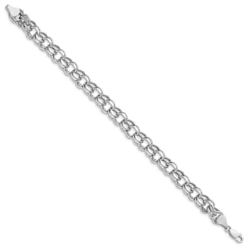 Rhodium Over 14k White Gold 8mm Double Link Charm Bracelet