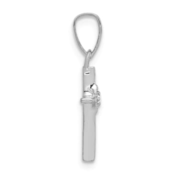 Rhodium Over 10k White Gold Small Diamond Cross Pendant