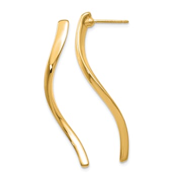 14k Yellow Gold Long Curled Stud Earrings