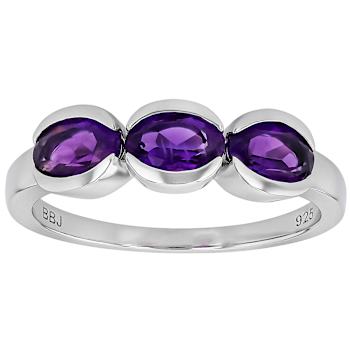 Amethyst Three-Stone Ring In Platinum Over Sterling Silver