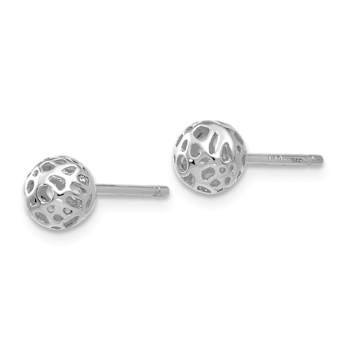Rhodium Over 14k White Gold 5.5mm Small Fancy Ball Stud Earrings