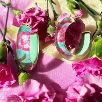 14K Yellow Gold Over Sterling Silver Illusion Hoops in Peony