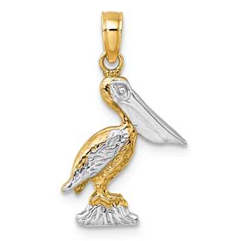14K Two-tone Gold  3D Textured Small Standing Pelican Charm